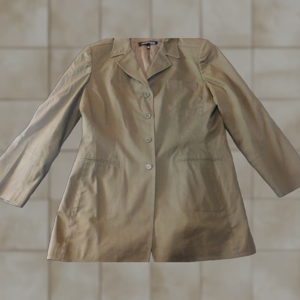 Anne Klein Anne Klein Womens Jacket 12 Green Trench Coat Button Classic Stretch Knit Embroidered Zip? No Size XL / US 12-14 / IT 48-50 - 1 Thumbnail