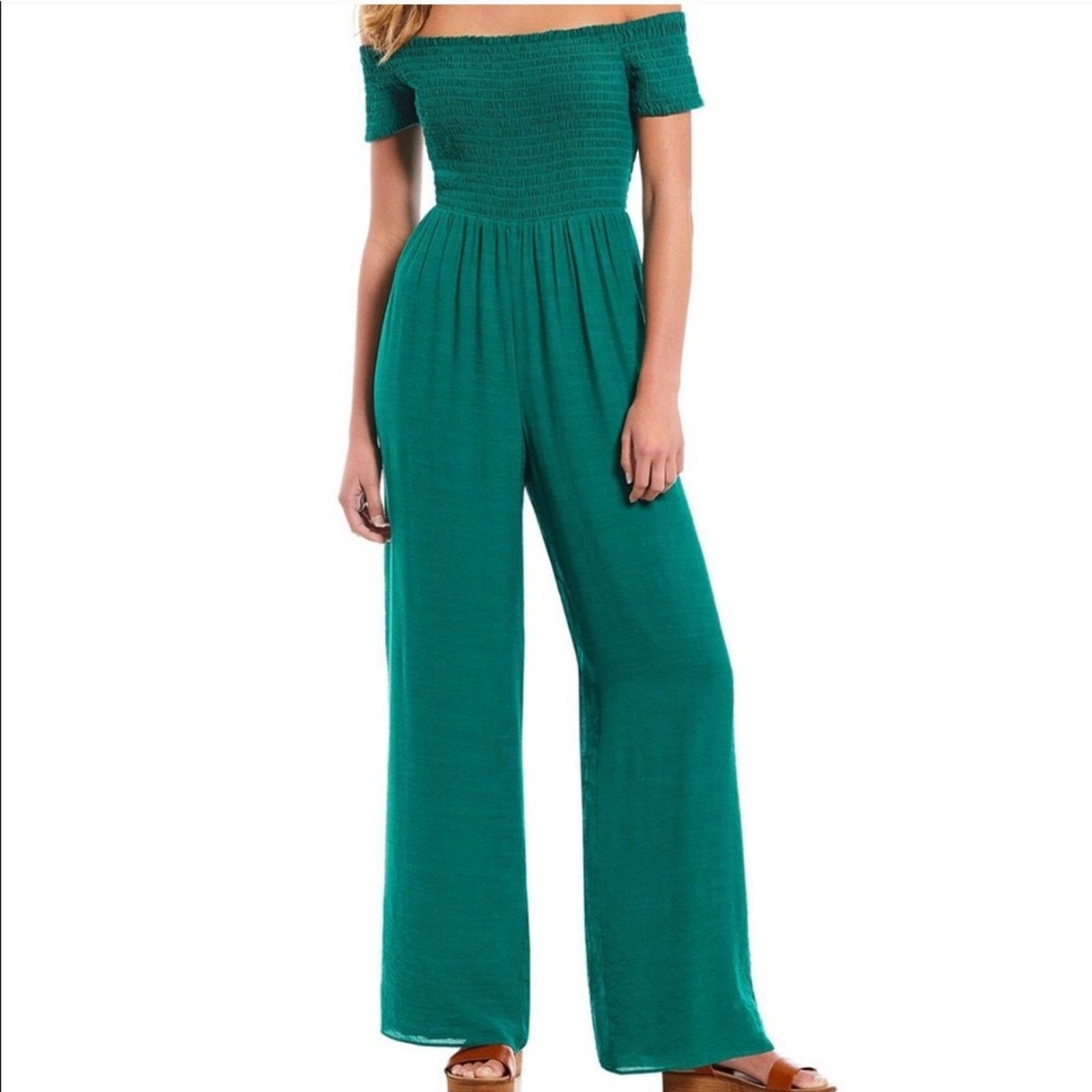 Guess Guess Berry Lilly jumpsuit off shoulder wide leg green sz S Size 27" / US 4 / IT 40 - 1 Thumbnail