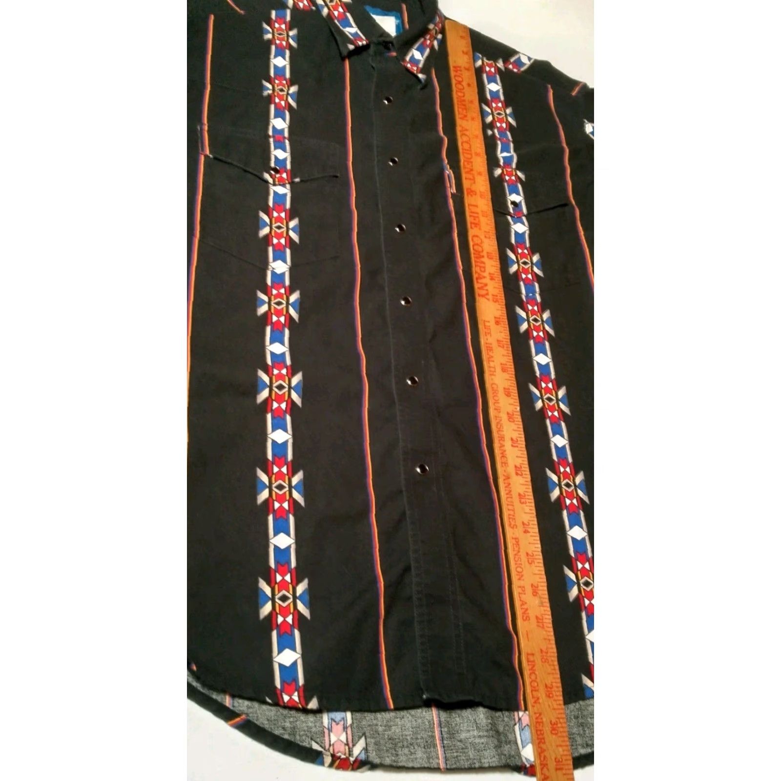 Wrangler VINTAGE Wrangler Western Shirt Men Medium Black Southwest Geometric Stripe Short Sleeve Snap Button Ranchwear Size US M / EU 48-50 / 2 - 7 Thumbnail