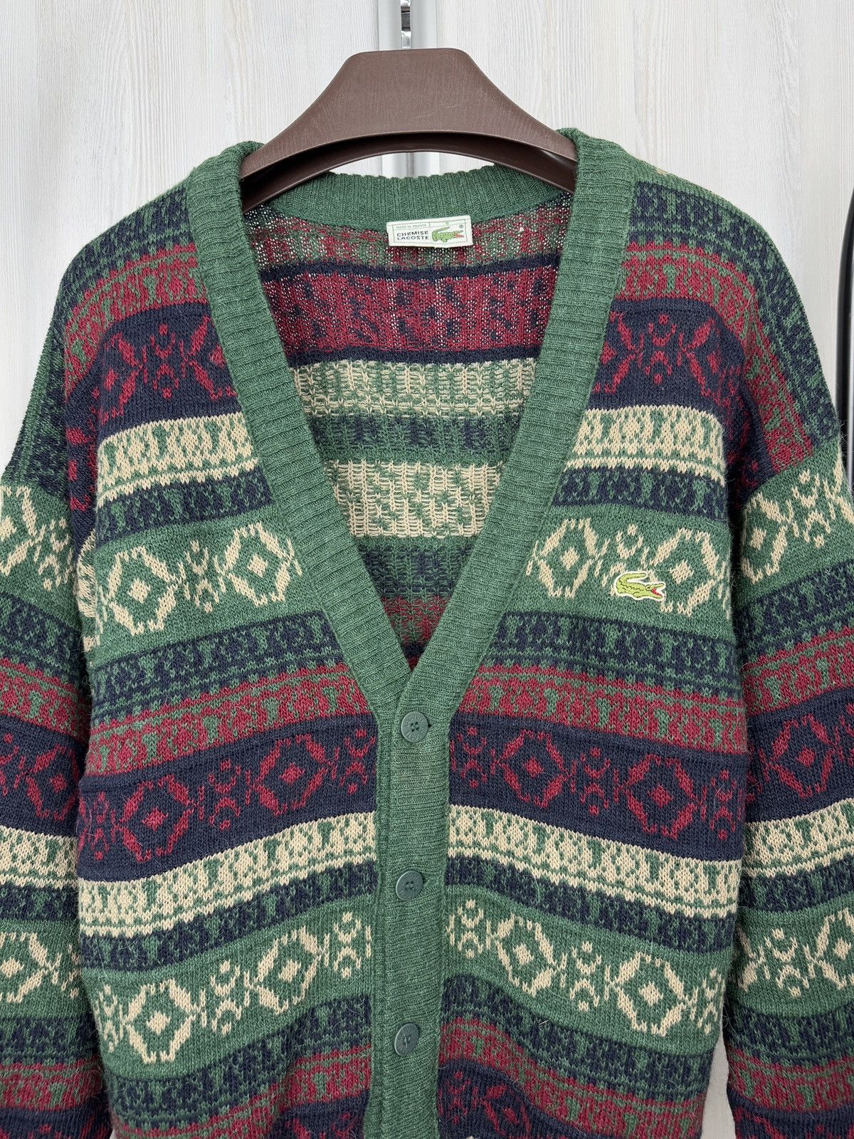 Lacoste Vintage CHEMISE LACOSTE FRANCE Fair Isle Knitted Cardigan 5 Size US L / EU 52-54 / 3 - 3 Thumbnail