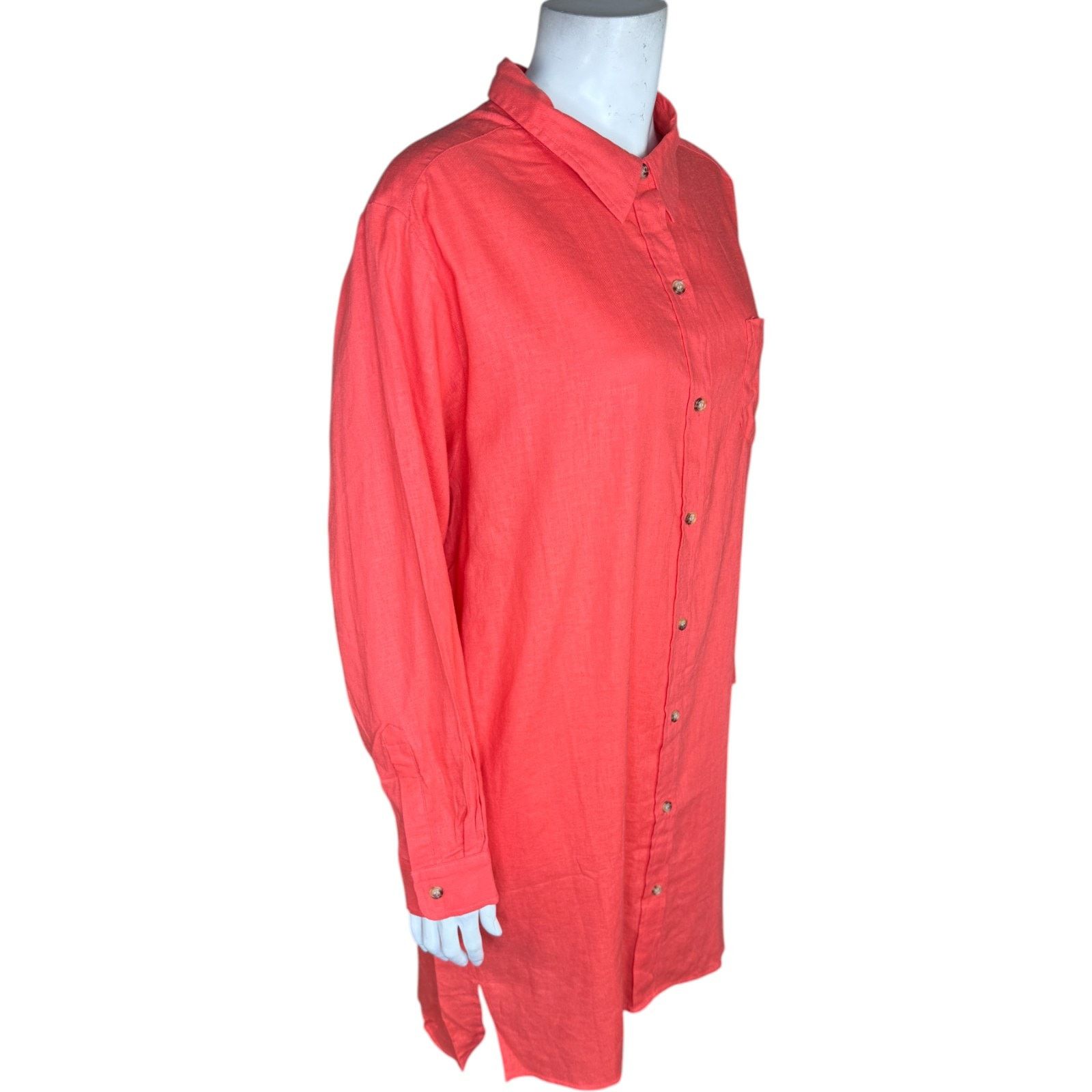 Other Encore Idina Menzel Coral Linen Blend Tunic Shirt Dress LP Size L / US 10 / IT 46 - 7 Thumbnail