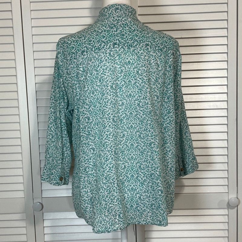 Croft & Barrow Croft & Barrow Green Floral Collared ¾ Sleeve Women Blouse L Size L / US 10 / IT 46 - 2 Thumbnail