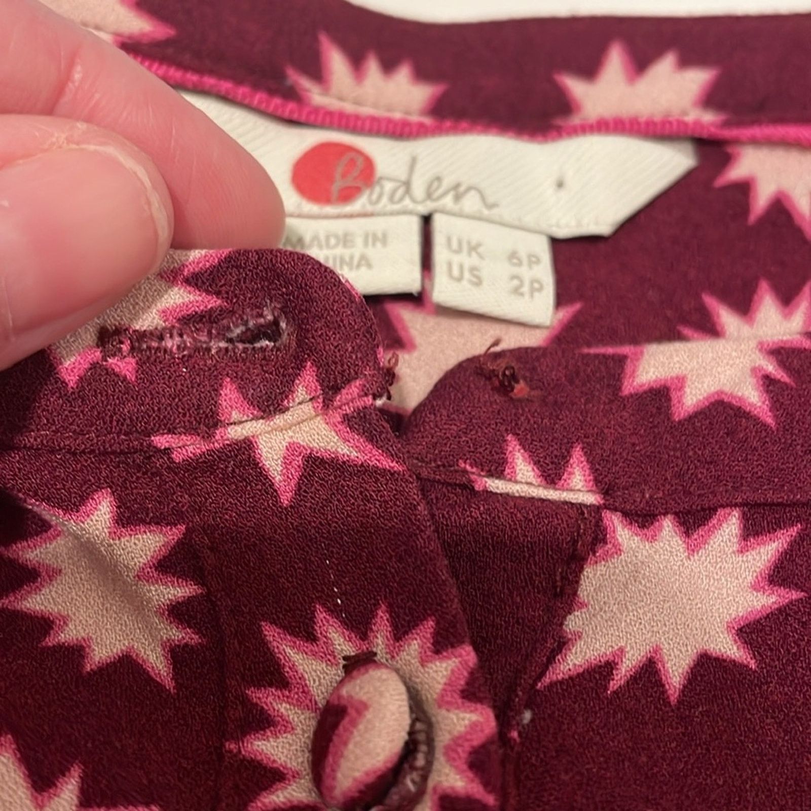 Boden Boden Brand Relaxed Tiered Hem Dress Burgundy Starburst 2P Size XS / US 0-2 / IT 36-38 - 4 Thumbnail