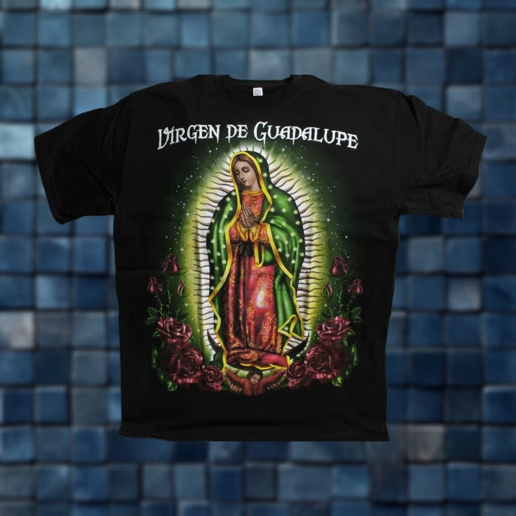 Vintage VINTAGE Virgen de Guadalupe Flower Print T-Shirt XL Black Religious Unisex Size US XL / EU 56 / 4 - 1 Thumbnail