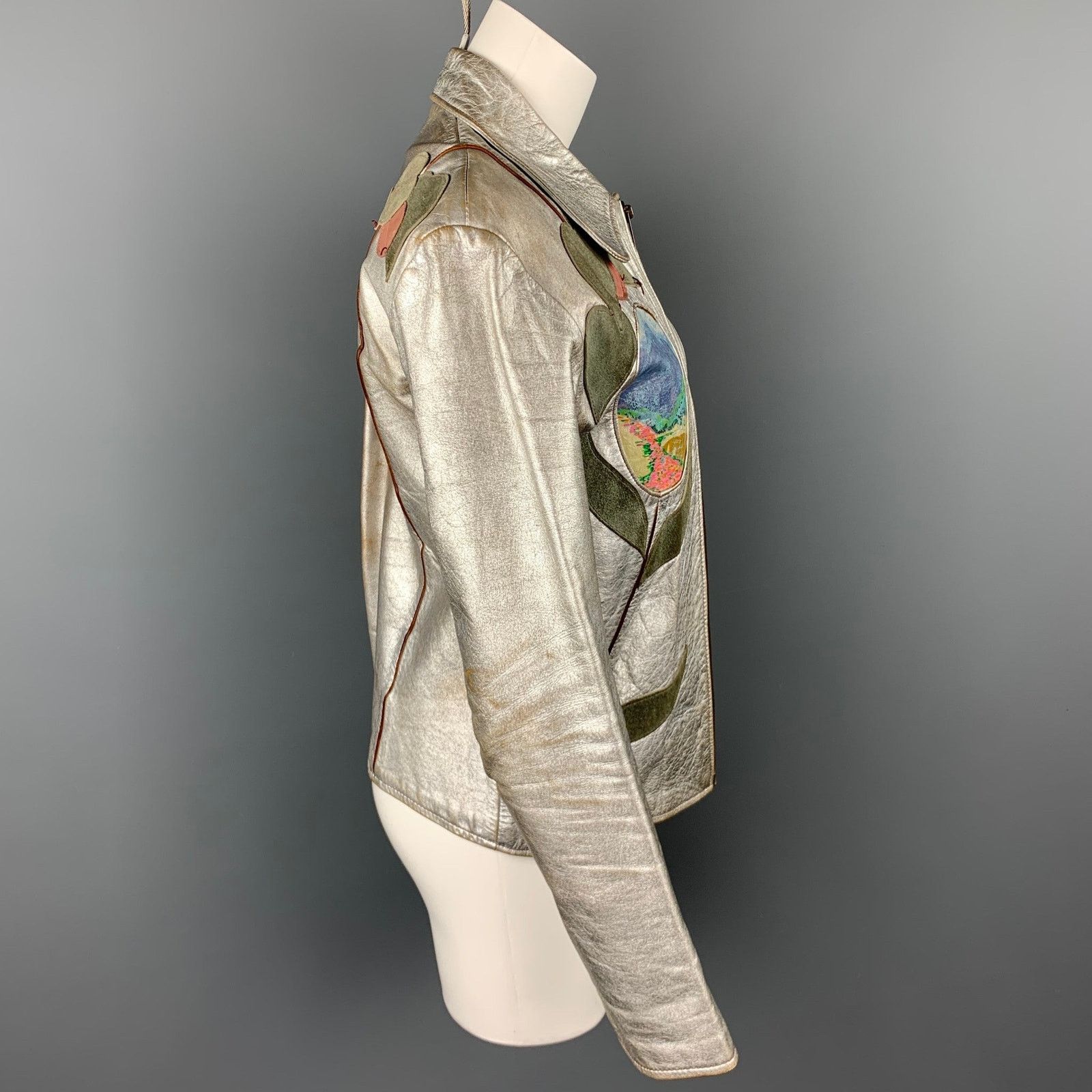 Other Vintage Size XL Silver Hand Painted Applique Zip Up Jacket Size XL / US 12-14 / IT 48-50 - 7 Thumbnail