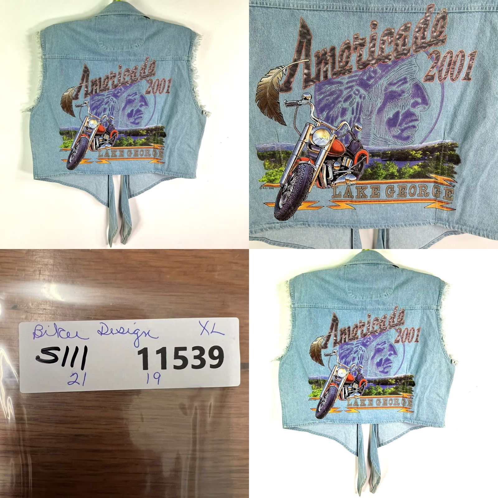 George VINTAGE Biker Design Denim Vest Womens 2001 Lake George Rally Blue Graphic Short Sleeveless XL Size XL / US 12-14 / IT 48-50 - 8 Thumbnail