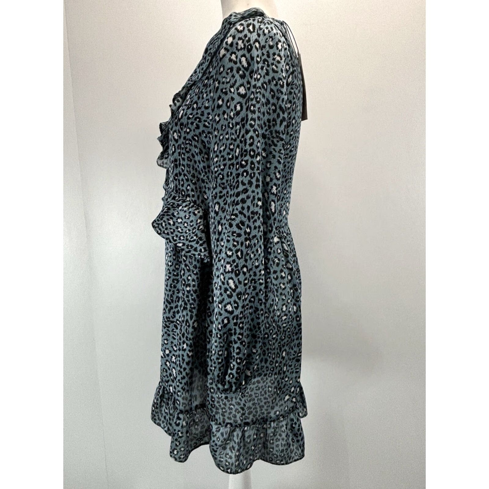 Zara NEW! Zara Ruffled Animal Print Mini Dress Sz X-Small Blue Long Sleeve Size XS / US 0-2 / IT 36-38 - 2 Thumbnail