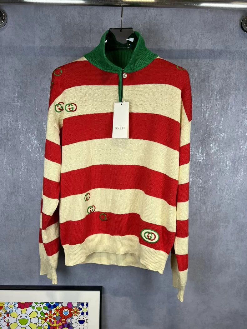 Gucci Gucci Red and green striped embroidered LOGO sweater 2503-N Size US L / EU 52-54 / 3 - 1 Thumbnail