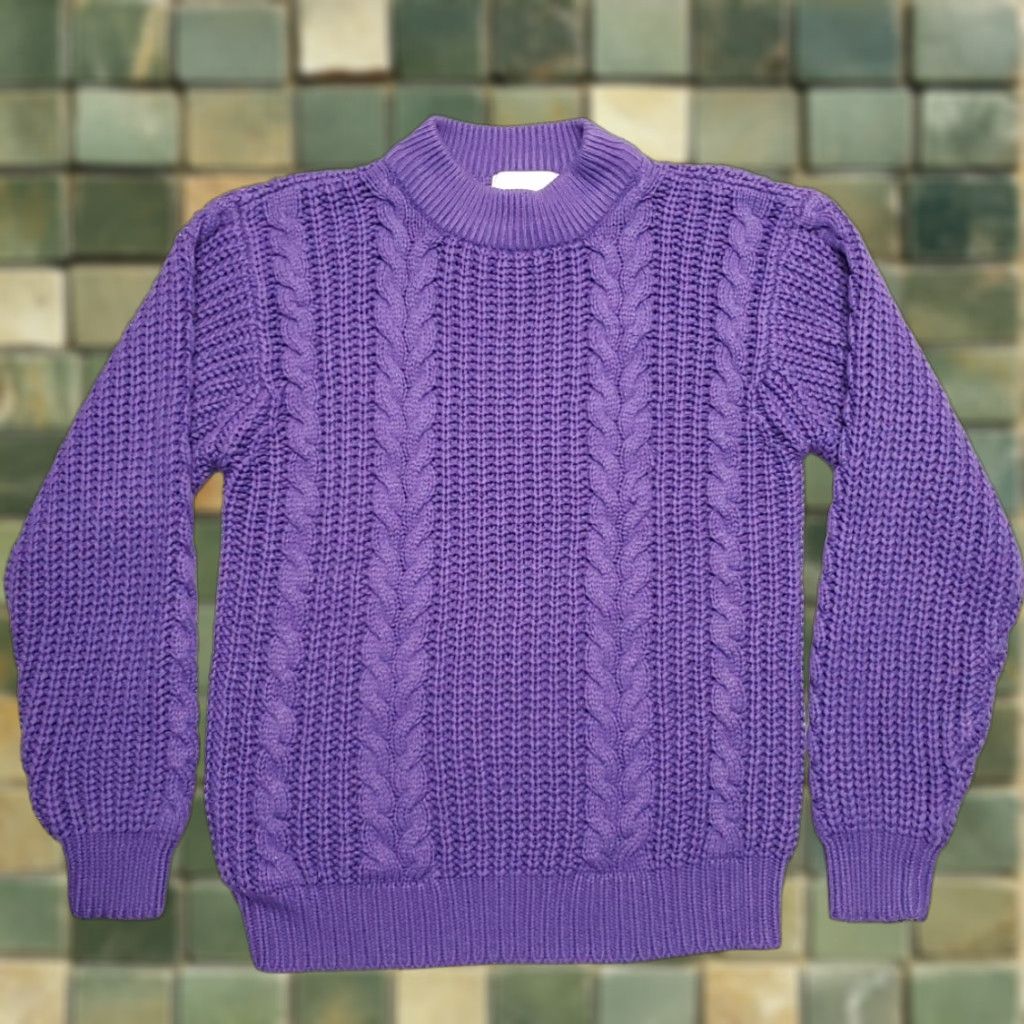 Etro VINTAGE Cableknit Sweater Women S Purple 90s Y2K Retro Fisherman Pullover Crew Neck Long Sleeve Knit Solid Acrylic Regular Size S / US 4 / IT 40 - 1 Thumbnail