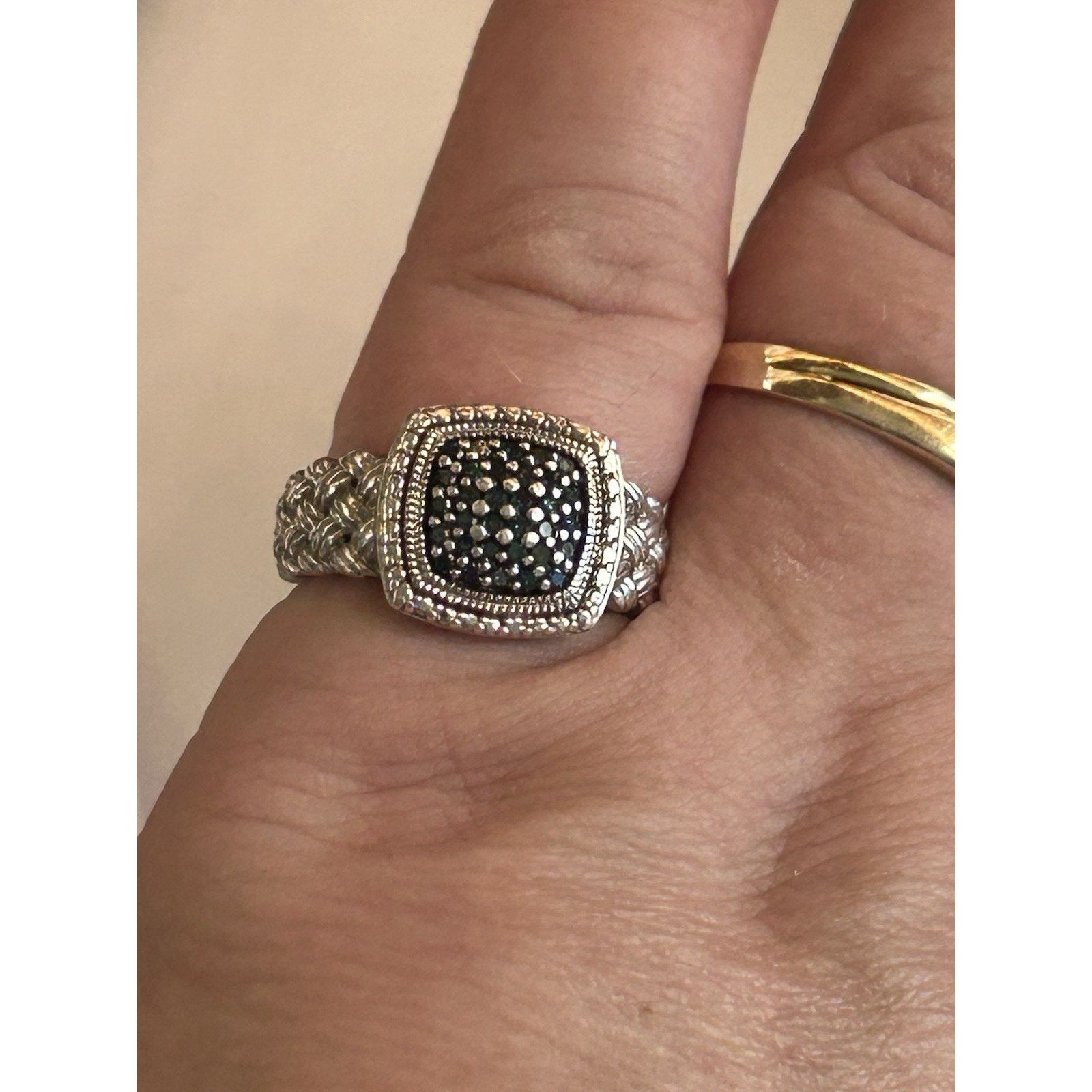 Other Sterling Silver Blue Diamond Cluster Ring Size 7 Designer JS Size ONE SIZE - 10 Thumbnail