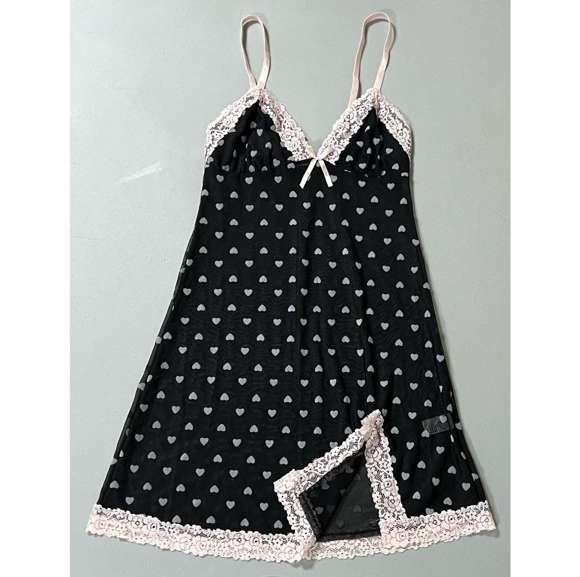 Vintage Black Pink Hearts Babydoll Nightie Lingerie Dress Size S 🖤🩷 Size S / US 4 / IT 40 - 4 Thumbnail