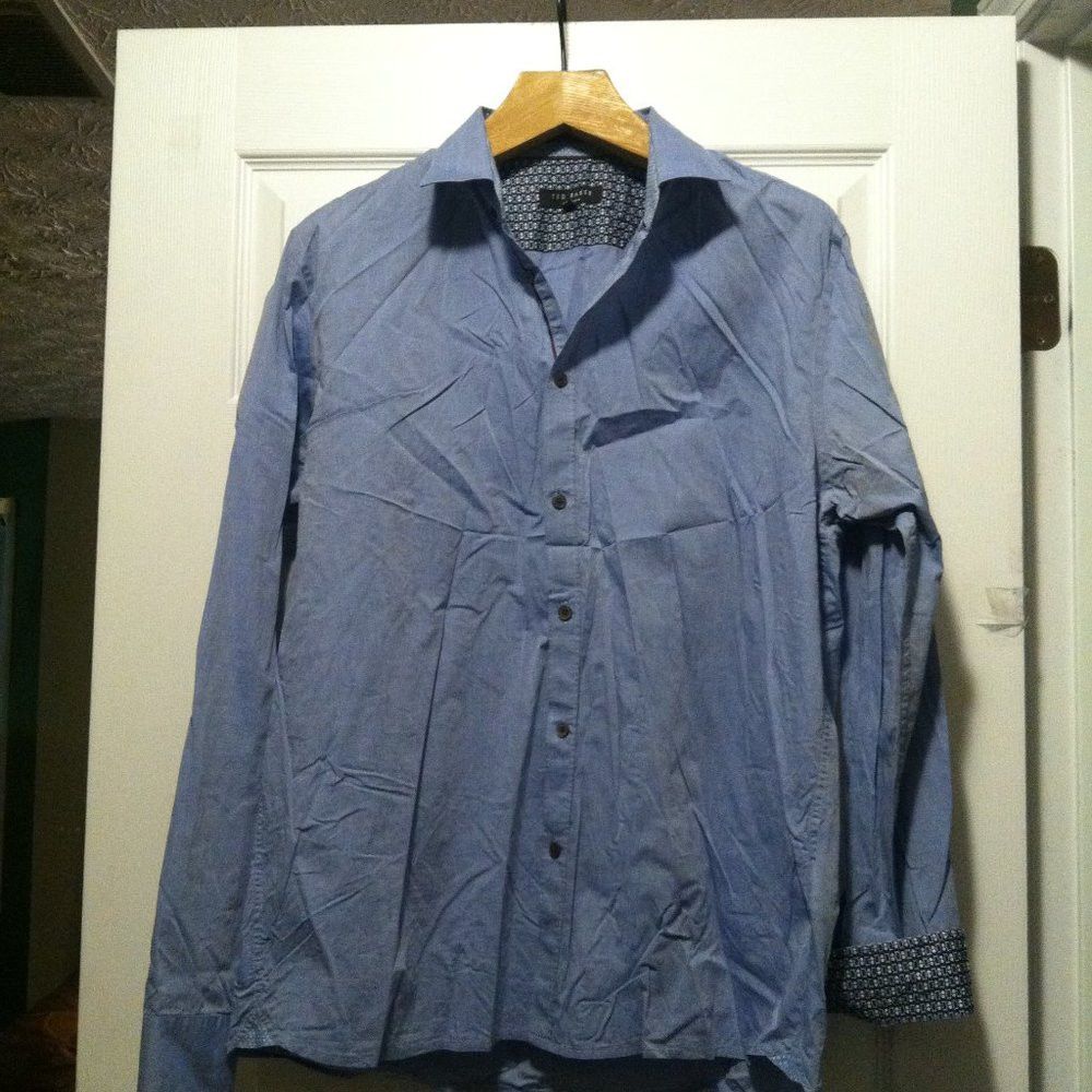 Ted Baker TED BAKER MEN'S BLUE 100%COTTON CASUAL SHIRT SIZE: 17 Size US XL / EU 56 / 4 - 4 Thumbnail
