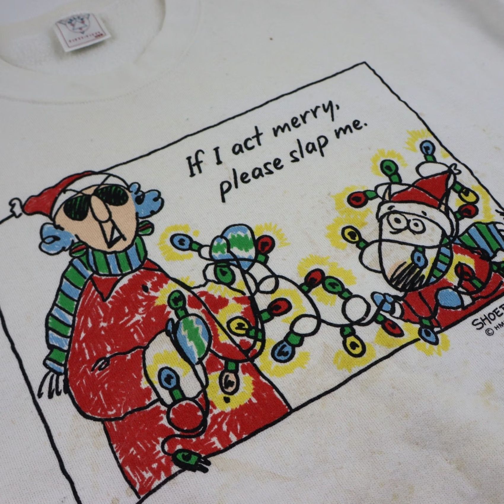 Delta VINTAGE Grandma Humor Comic Shoebox X-Large Christmas Sweatshirt 90s Beige Mens Size US XL / EU 56 / 4 - 5 Thumbnail