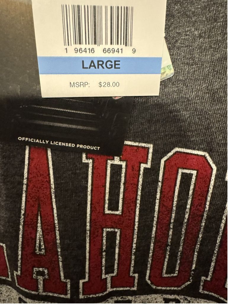 NCAA Oklahoma Sooners Gray Logo Tee Men's Size L NEW WITH TAGS Size US L / EU 52-54 / 3 - 7 Thumbnail