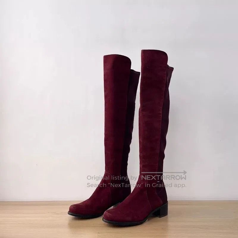 Stuart Weitzman SW Wine Red Suede Knee. Size US 4.5 / IT 34.5 - 1 Thumbnail