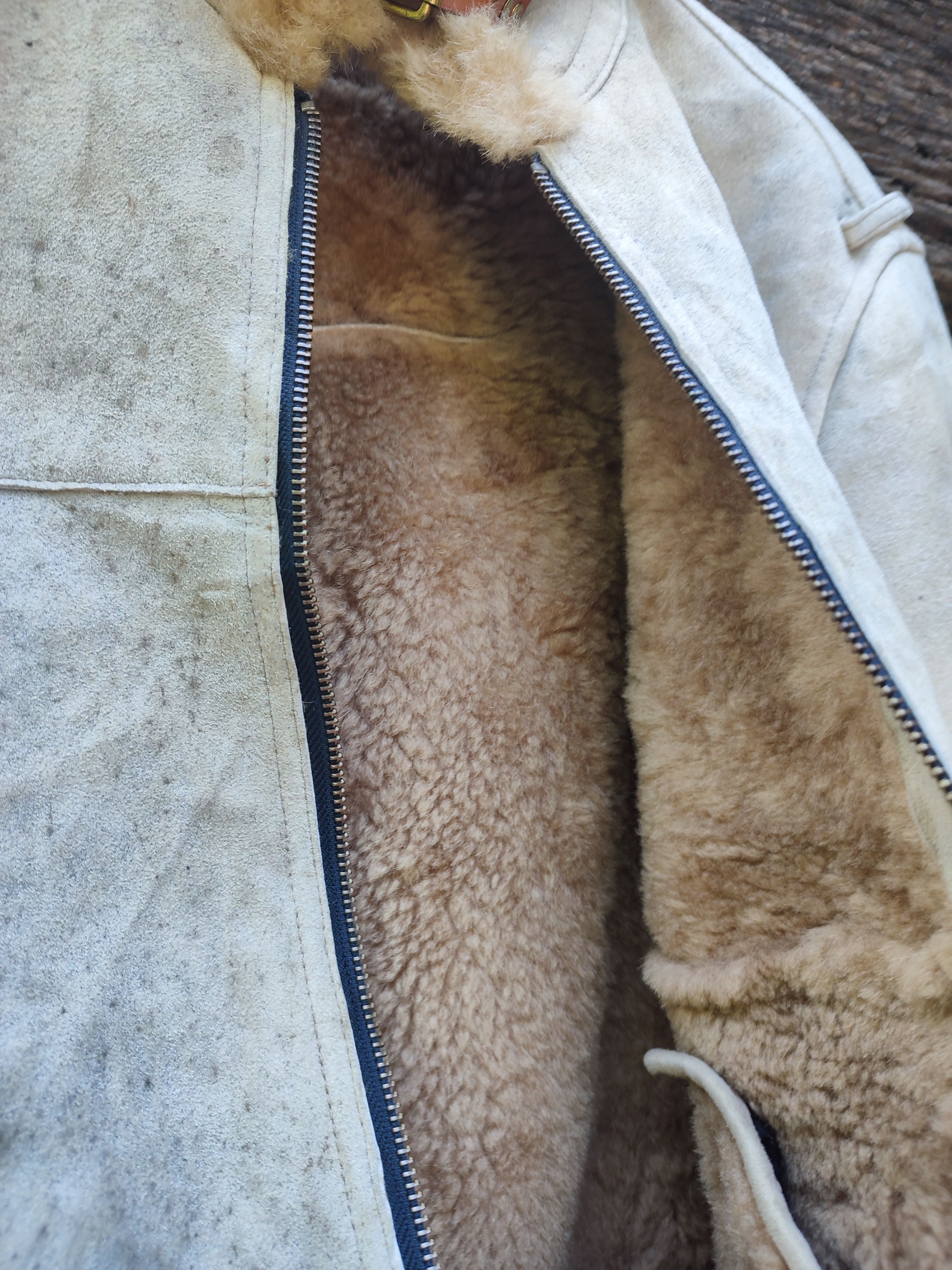 Designer Vintage Shearling Aviator Jacket – Distressed Beige Leather Size US M / EU 48-50 / 2 - 11 Thumbnail