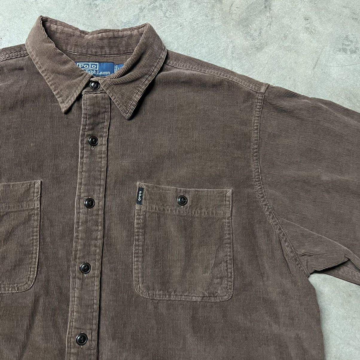 alton brown thousand island dressing RALPH LAUREN Size XL Brown Corduroy Cotton Button Down Long Sleeve Shirt   Sui Generis Designer Consignment