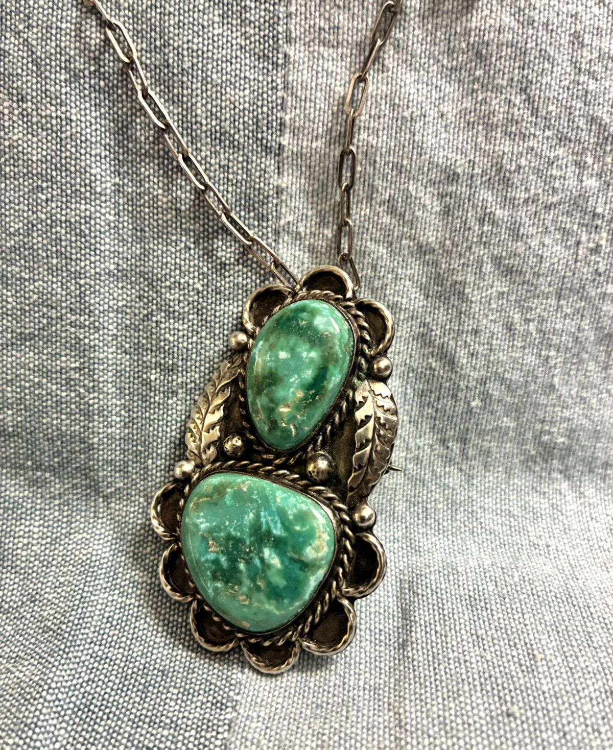 RRL Ralph Lauren STERLING SILVER/TURQUOISE NAVAJO WESTERN NECKLACE (3 in 1) Size ONE SIZE - 12 Thumbnail
