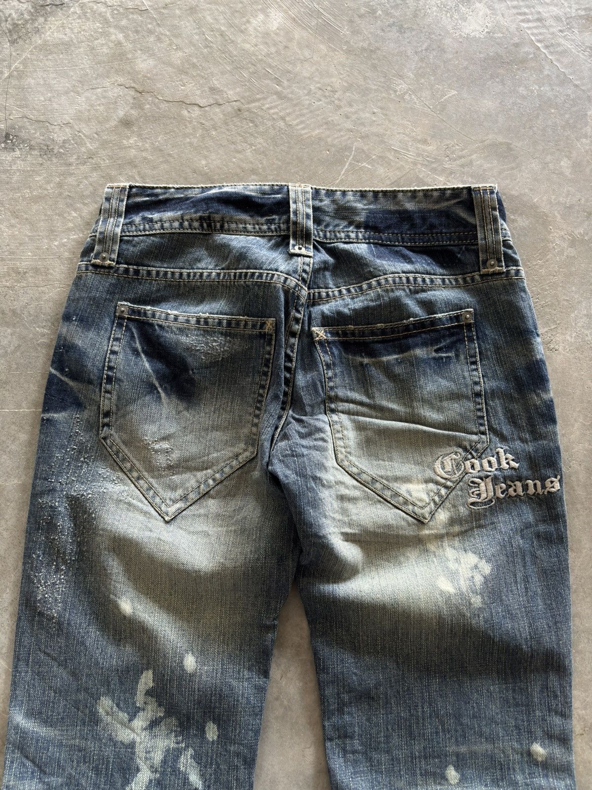 Japanese Brand COOK JEANS distressed japanese punk rockstar grunge low rise Size US 27 - 17 Thumbnail