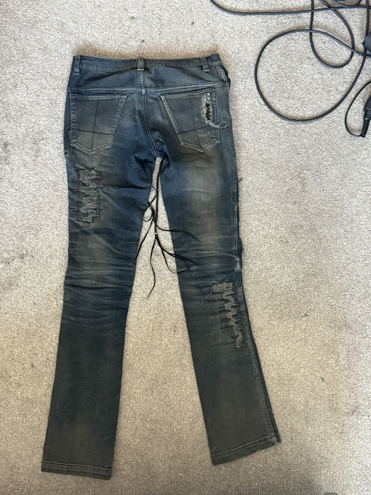 Japanese Brand × KMRii × Vintage kmrii studded crush leather demin pant Size US 28 / EU 44 - 2 Thumbnail