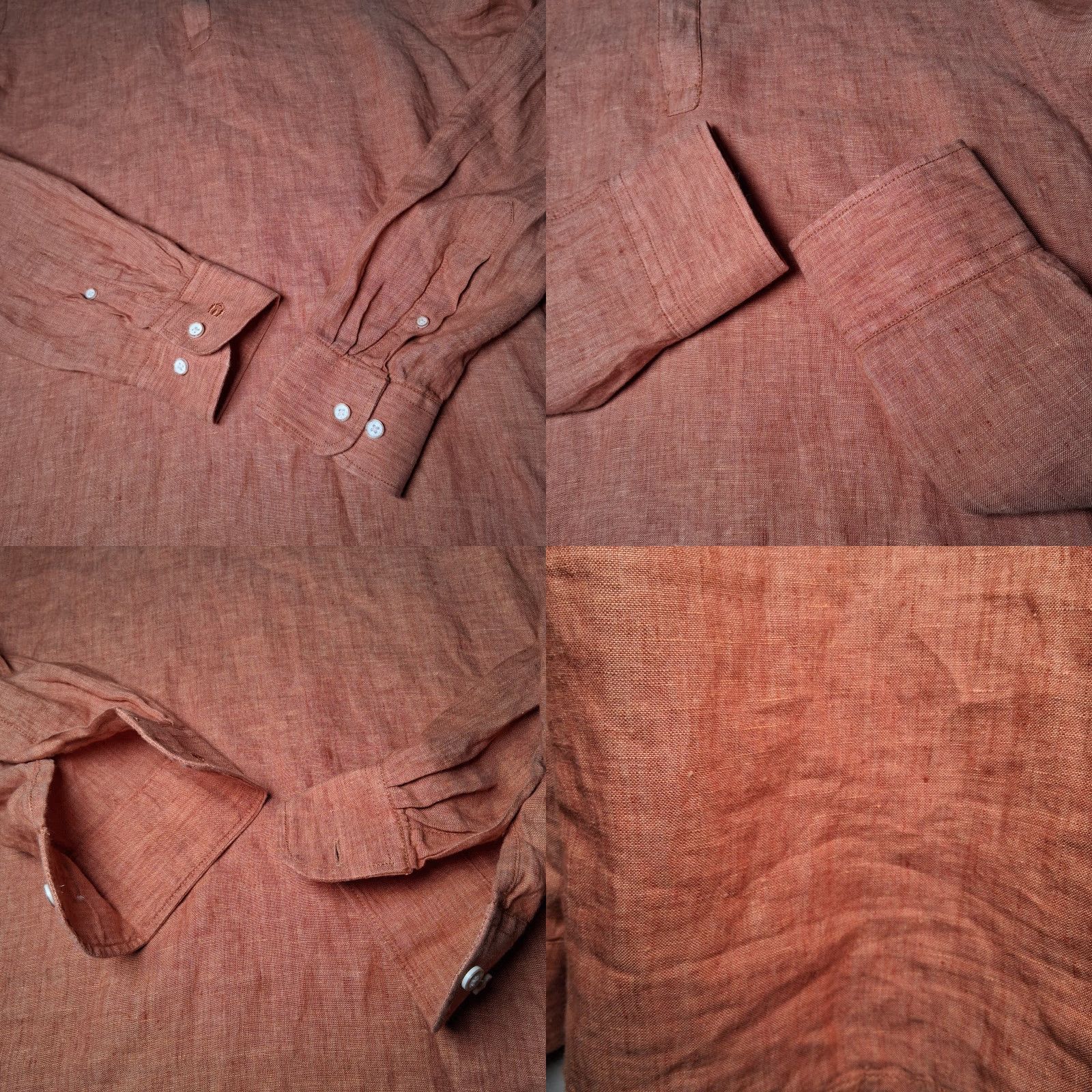 Vintage Lombard Linen Shirt Men 40cm Salmon Orange Button Up Long Sleeve Collared Casual Workwear Size US M / EU 48-50 / 2 - 9 Thumbnail