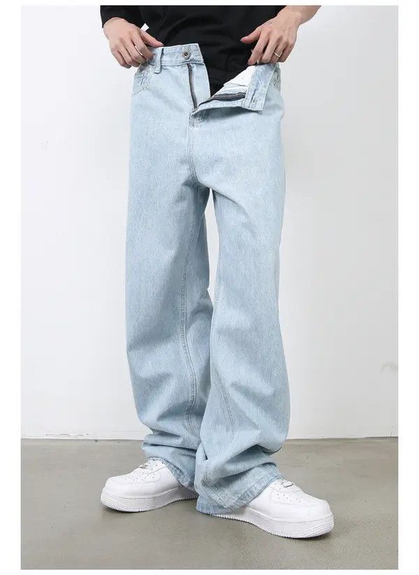 VIBE Retro light blue men's loose washed all-match straight jeans Size US 32 / EU 48 - 4 Thumbnail