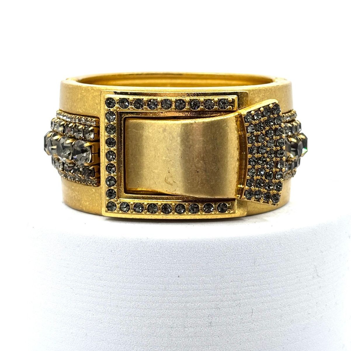 Homemade Brushed Gold Smokey Crystal Bow Hinged Clamper Bracelet 6" Size ONE SIZE - 1 Thumbnail