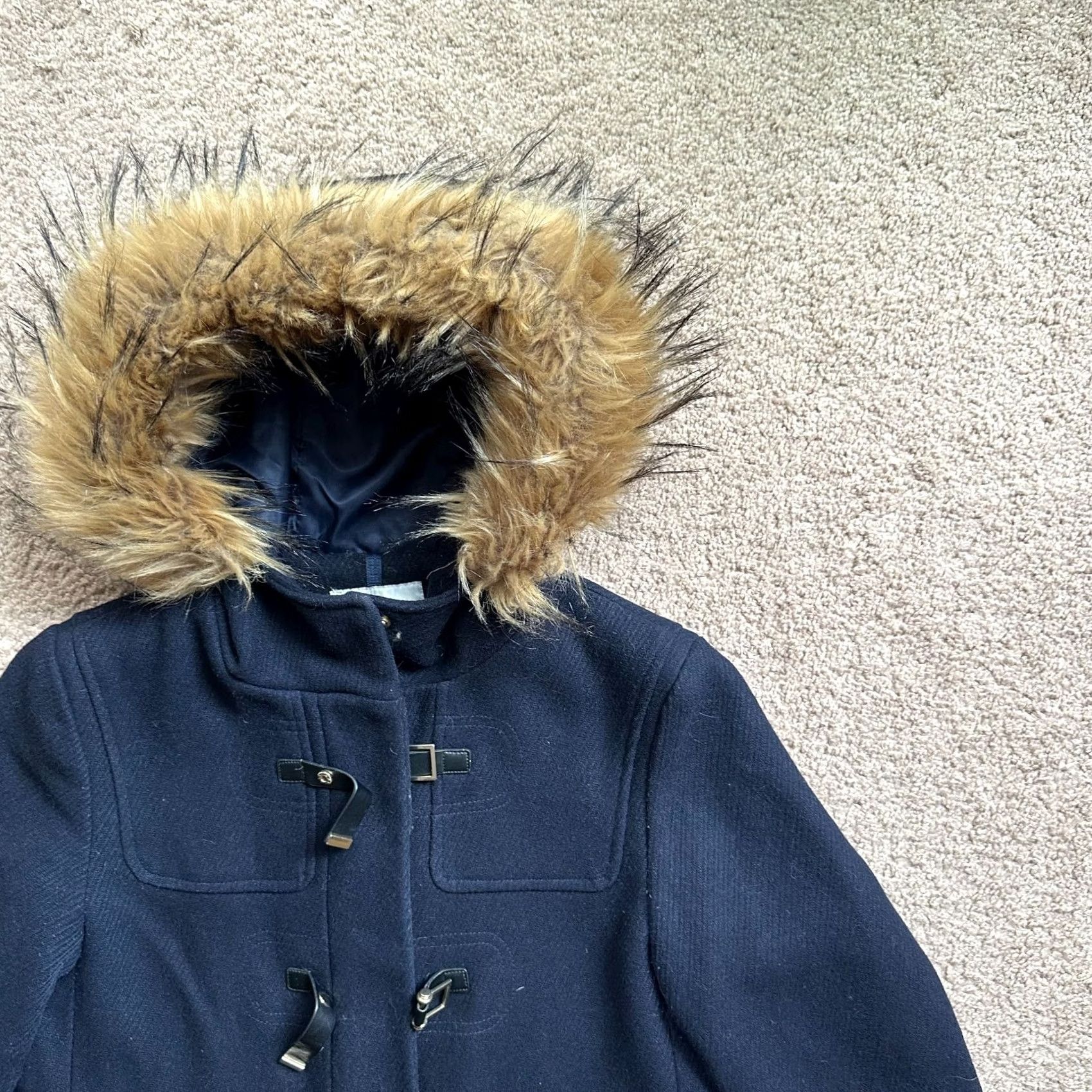 Cole Haan Cole Haan Coat Womens 6 Navy Blue Wool Blend Full Zip Faux Fur Hood Jacket Size M / US 6-8 / IT 42-44 - 5 Thumbnail