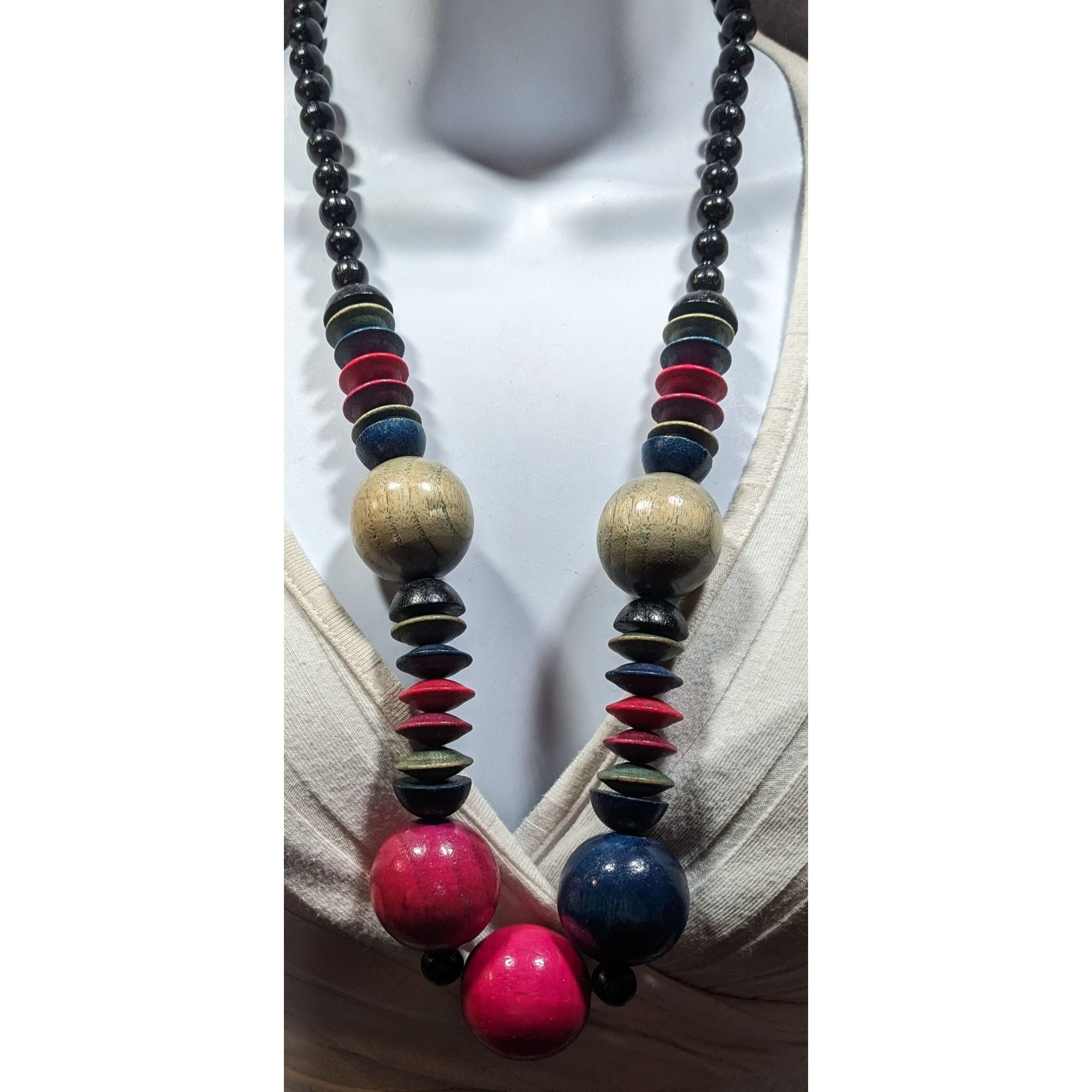 Other Vintage Rainbow Stained Wood Beaded Necklace Size ONE SIZE - 2 Thumbnail