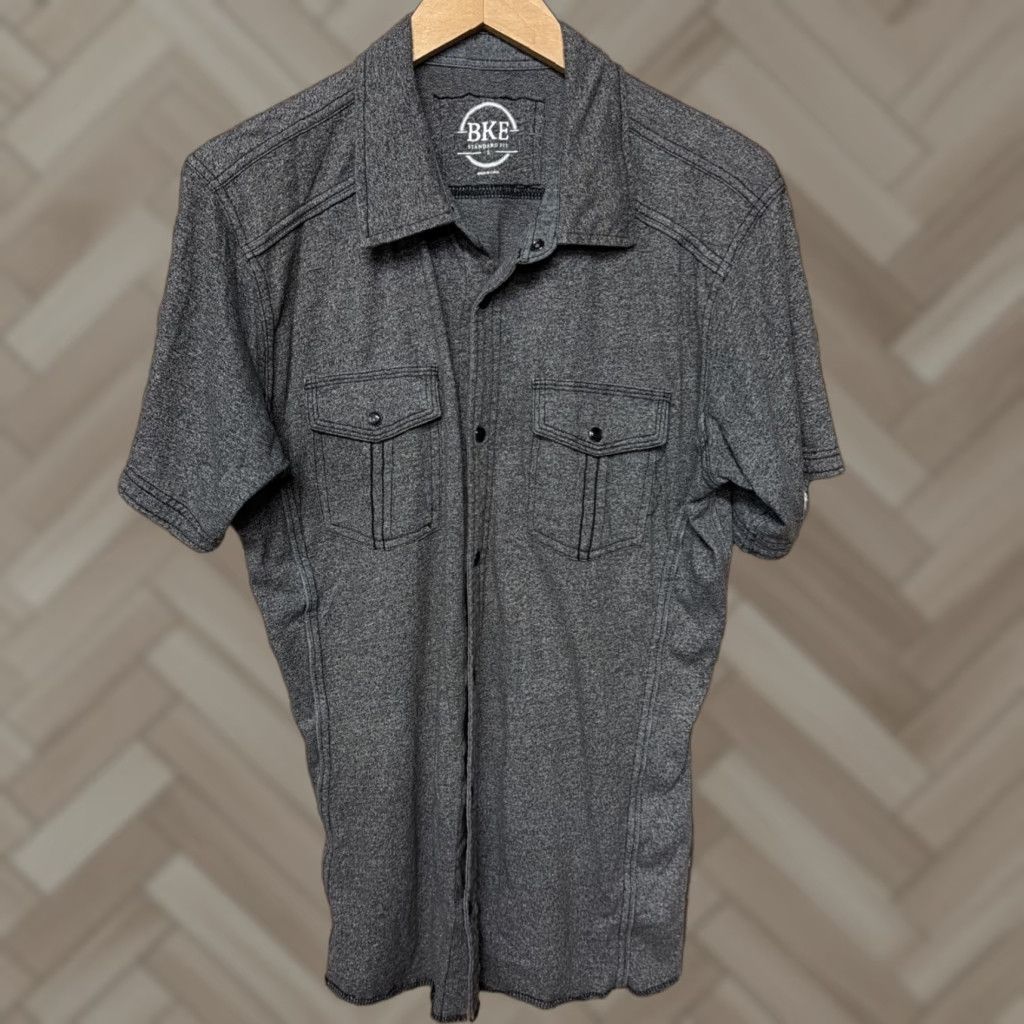 Vintage BKE Shirt Mens Large Gray Standard Fit Pearl Snap Long Sleeve Shirt Size US L / EU 52-54 / 3 - 1 Thumbnail