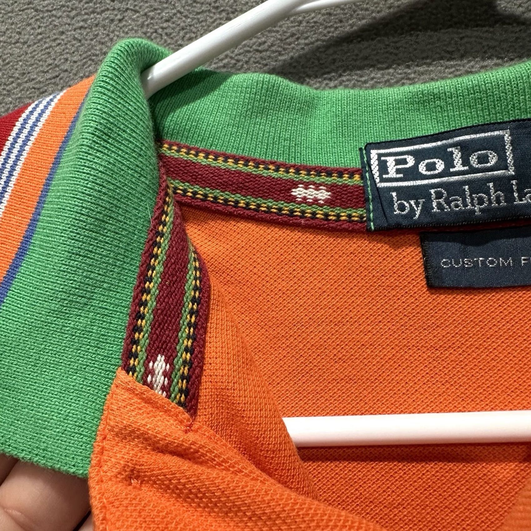 Polo Ralph Lauren Polo Ralph Lauren Shirt Mens L Orange Green Custom Fit Polo Aztec Collar EUC Size US XL / EU 56 / 4 - 3 Thumbnail