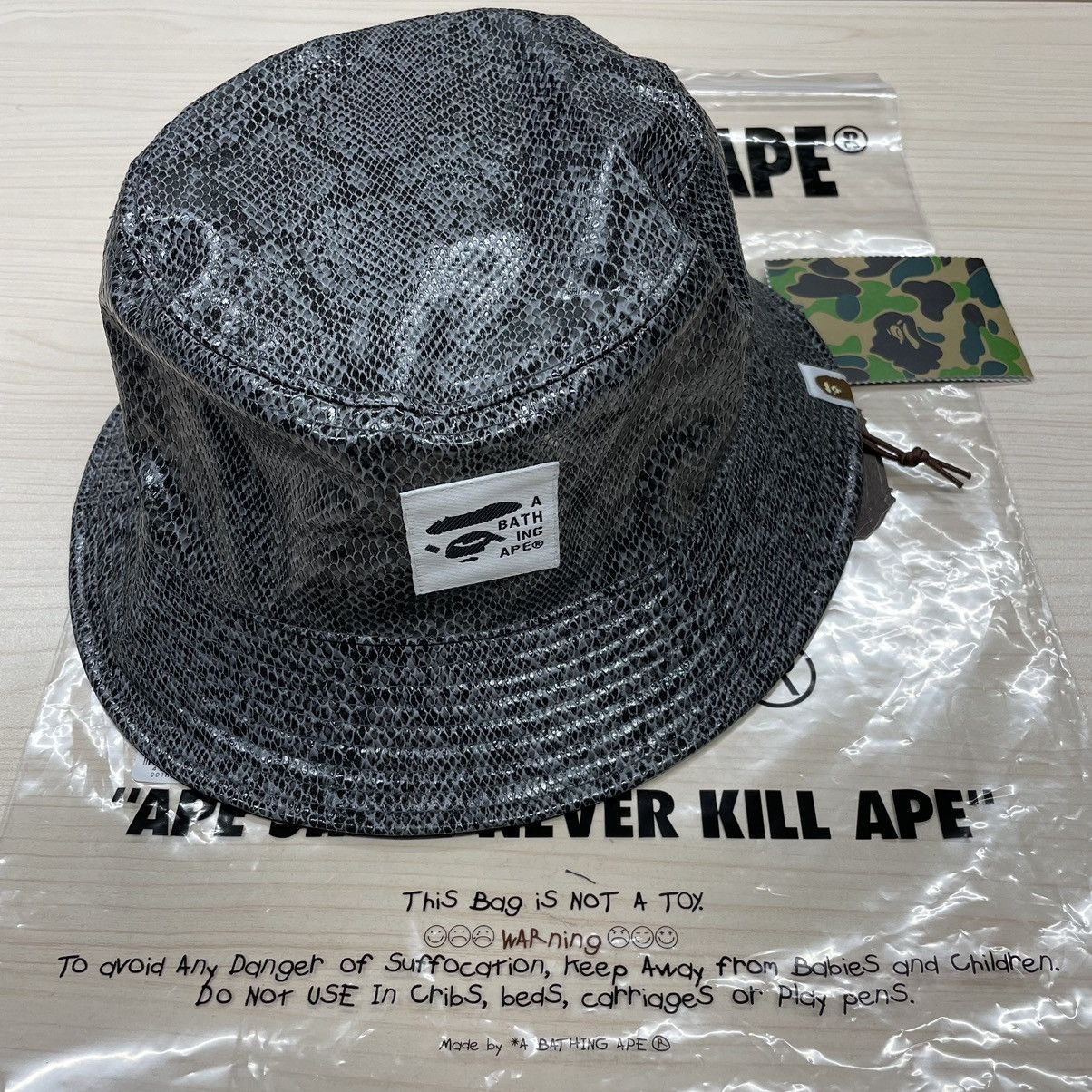 image of Bape Snake Reversible Bucket Hat in Grey, Men's