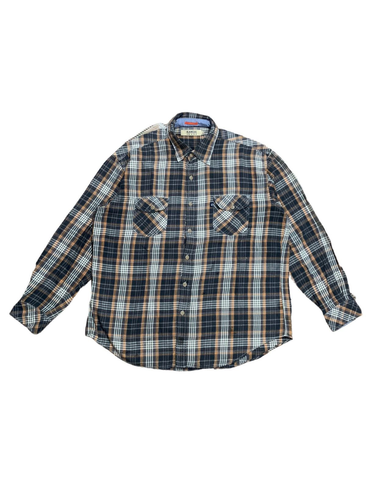 image of Kansai Jeans Flannel Shirt By Kansai Yamamoto in Brown, Men's (Size XL)