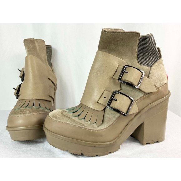 US EU 38 Hunter Platform Moccasin Ankle Boots Kiltie Vinta