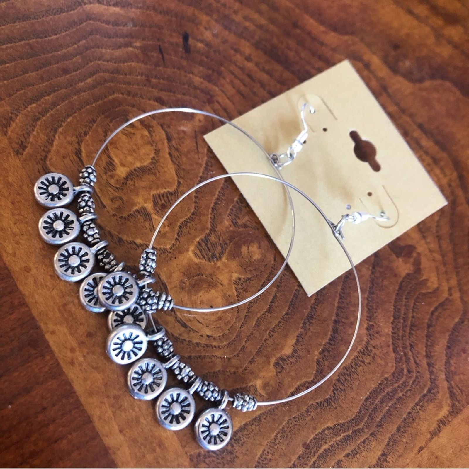 Handmade Handcrafted silver wire beaded large earrings Size ONE SIZE - 1 Thumbnail