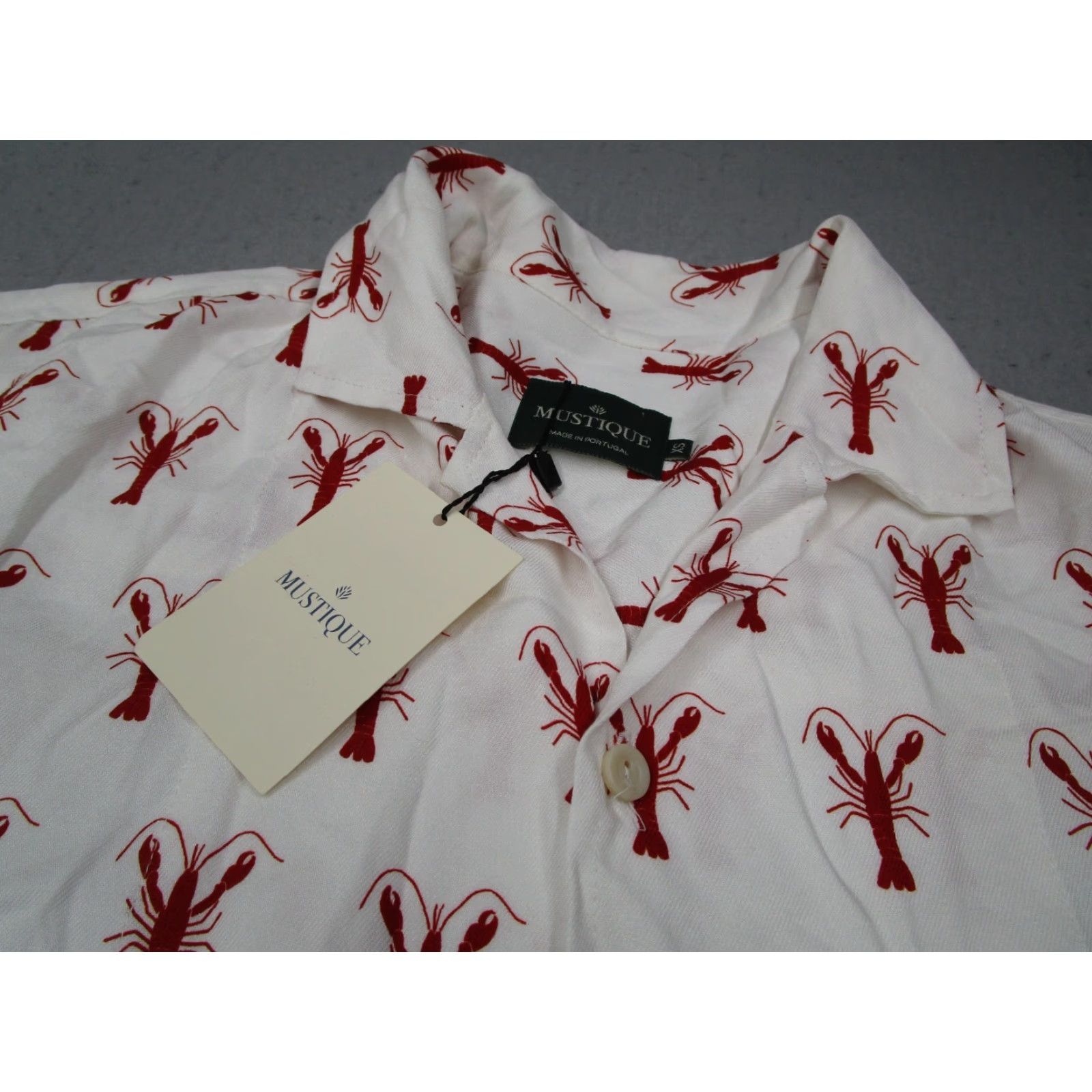 Vintage MUSTIQUE Men's XS White Short Sleeve Button-Up Shirt AOP Lobster Geometric Tropical Made in Portugal Size US XS / EU 42 / 0 - 2 Thumbnail