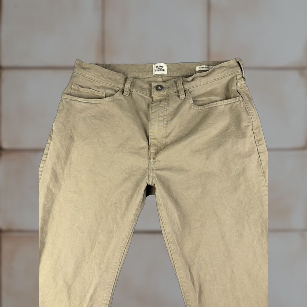 Flint And Tinder Flint and Tinder Pants Mens 33x30 Khaki Brown Tapered Fit Stretch Chino Casual Size US 33 - 1 Thumbnail