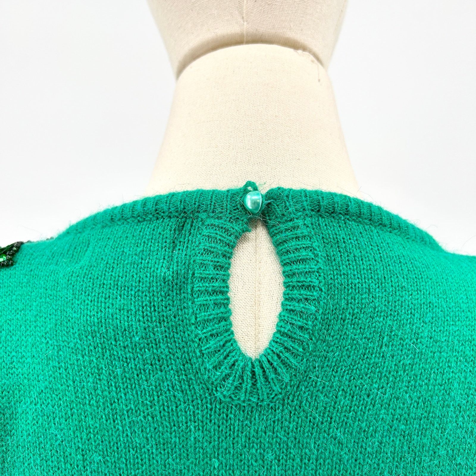 Vintage 80s Interim Green Sequin Shoulder Pad Knit Sweater Dress Size S / US 4 / IT 40 - 5 Thumbnail