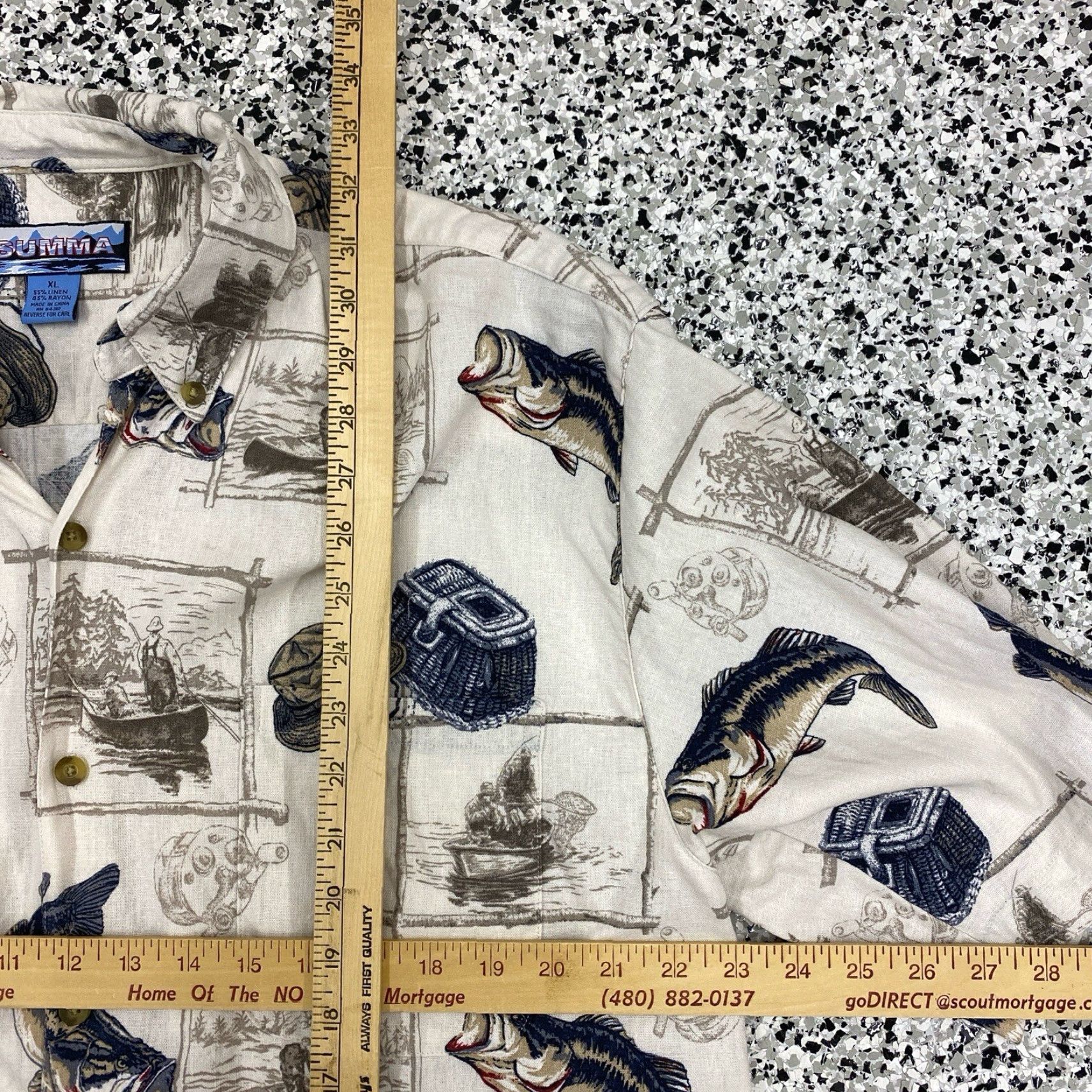 Vintage VINTAGE Summa Hawaiian Shirt Mens XL Fisherman Fish Print Rayon Linen Shirt Regular Bleached Blue 90s American Outdoor Retro Mens Size US XL / EU 56 / 4 - 3 Thumbnail