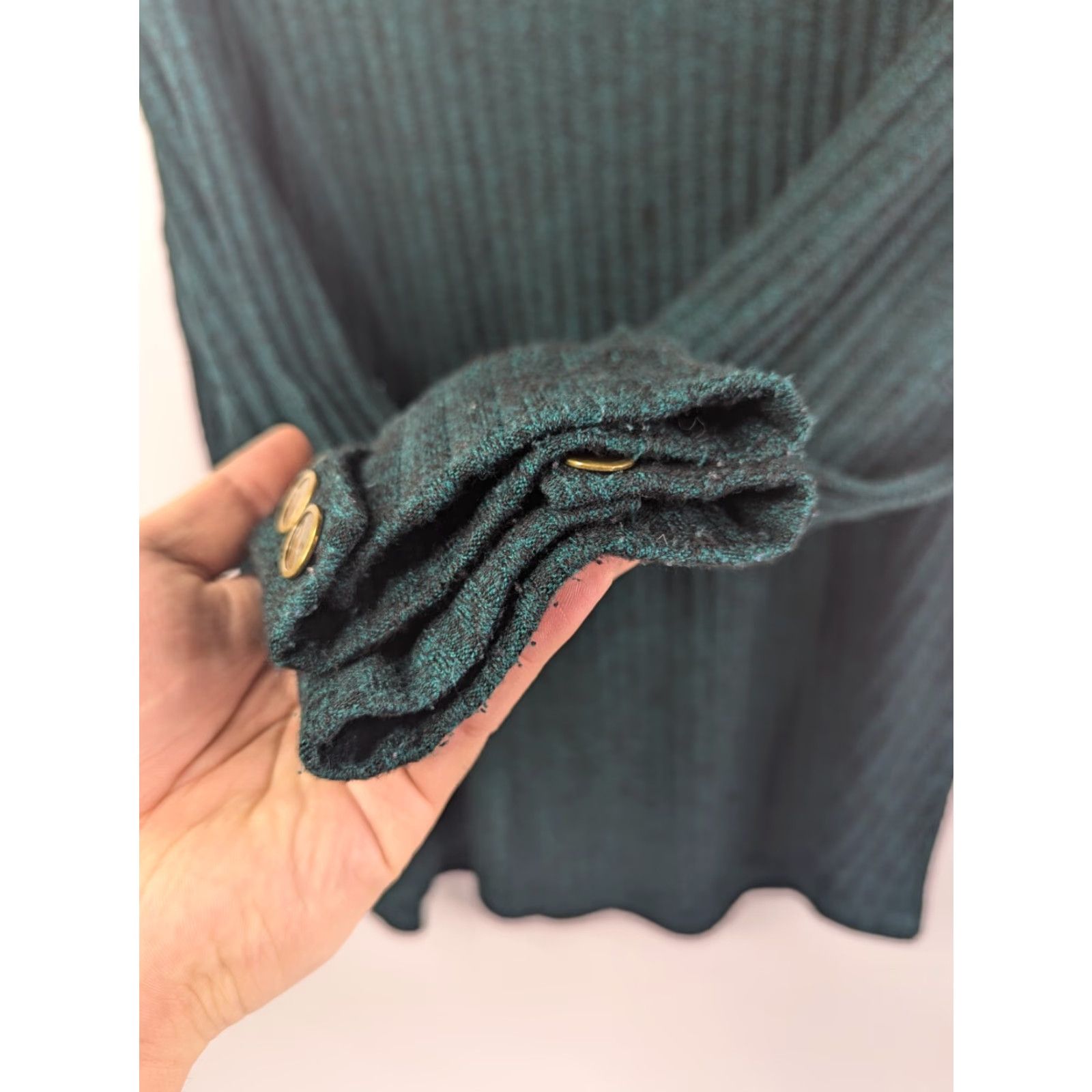Vintage Susan Graver Women's Petite Green Sweater Rib Knit Crew Neck Tunic A544664 Size XL / US 12-14 / IT 48-50 - 2 Thumbnail