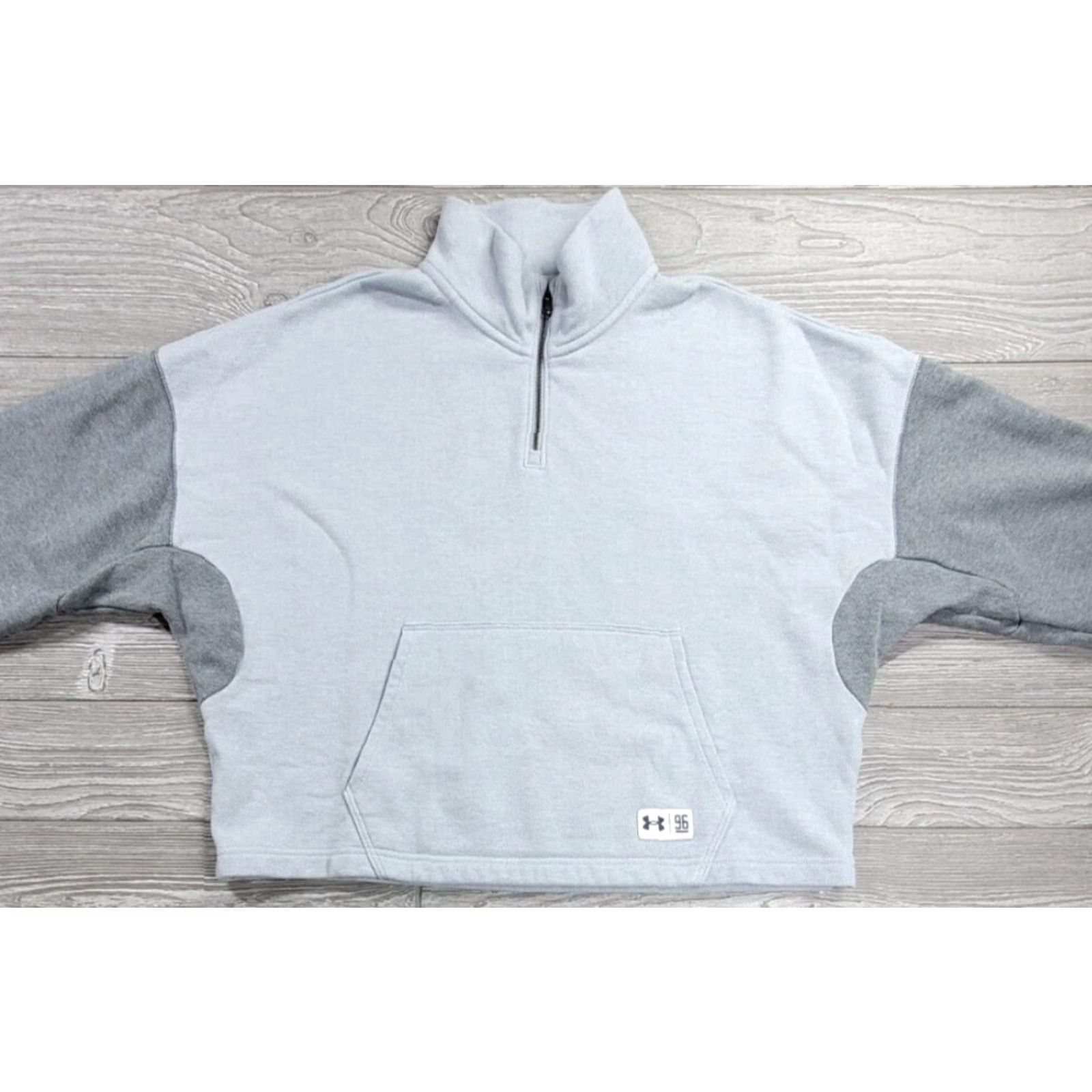 Under Armour Under Armour Women Fleece Playback Pullover 1/4 Zip S Light Blue Gray Colorblock Shirt Womens/S Size S / US 4 / IT 40 - 3 Thumbnail