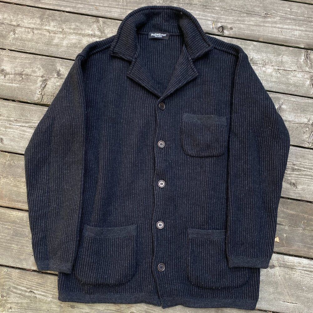 Vintage × Yves Saint Laurent Vintage 90s Yves Saint Laurent Wool Cardigan Charcoal Gray Size US L / EU 52-54 / 3 - 3 Thumbnail