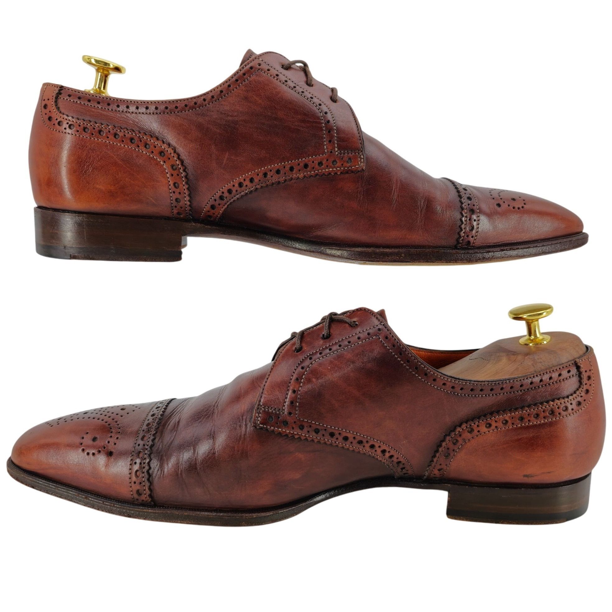 Santoni Santoni Italy Antiqued Brown Leather Dress Shoes 8 Oxford Size US 8 / EU 41 - 5 Thumbnail