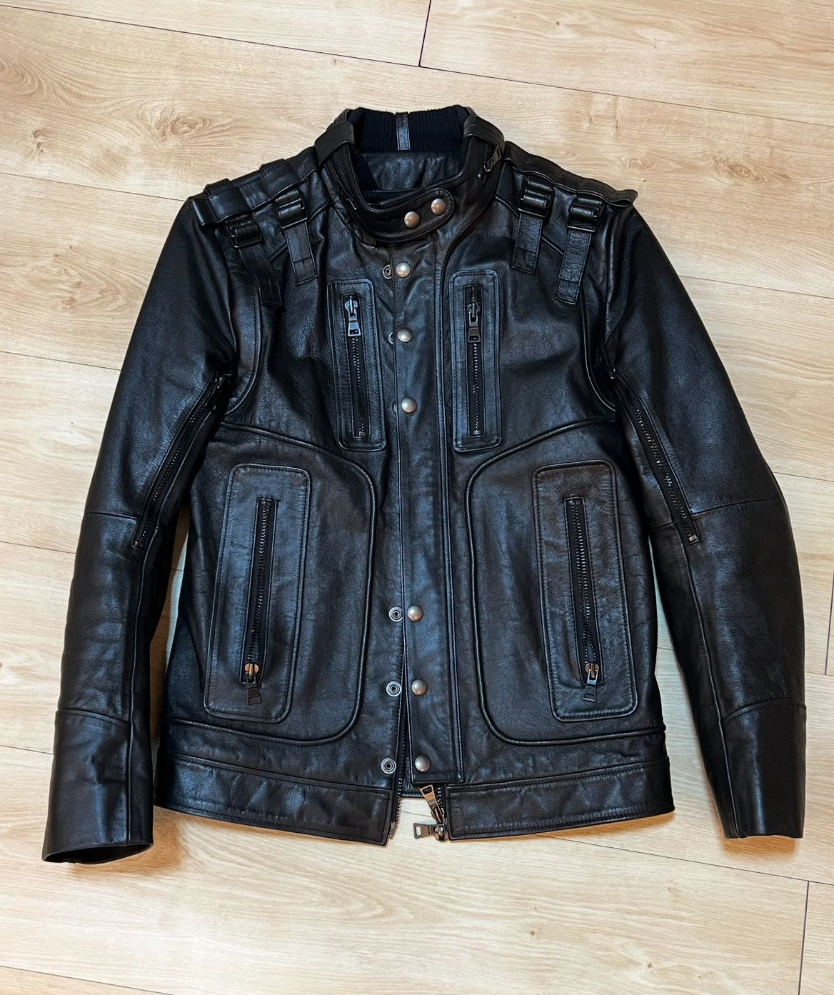 Balmain Balmain SS10 Decarnin Bondage strap Militant leather jacket Size US M / EU 48-50 / 2 - 1 Thumbnail