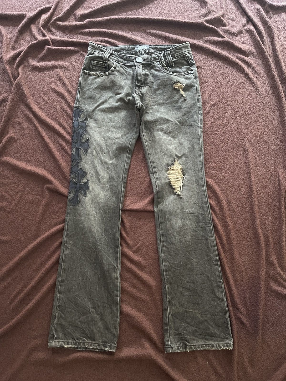 Japanese Brand Solberry Distressed Flare jeans Size US 29 - 1 Thumbnail