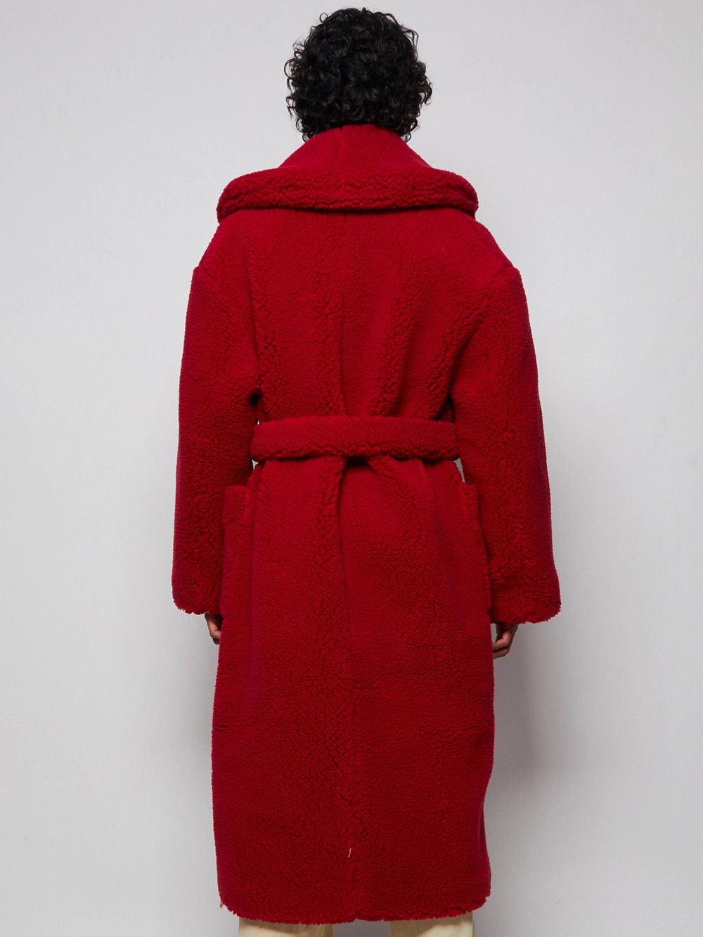 Casablanca Red Faux Shearling Belted Robe Coat Size S / US 4 / IT 40 - 4 Thumbnail