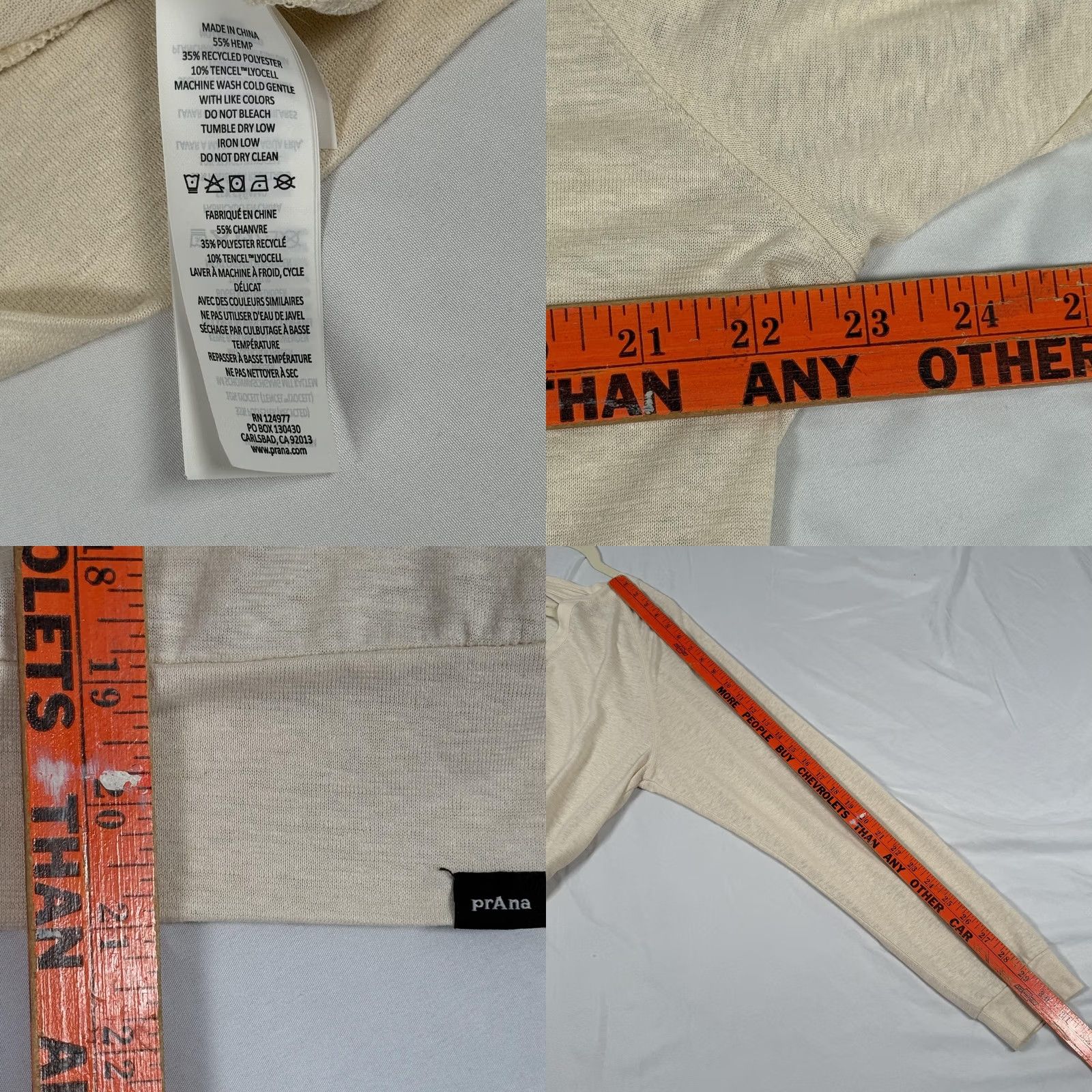 Prana prAna Milani LS Shirt V Neck Raglan Lightweight Hemp Blend White Large T-Shirt Womens Mensional Bohemian Autumn Spring Summer Top Shirt Mens Womens Size L / US 10 / IT 46 - 9 Thumbnail