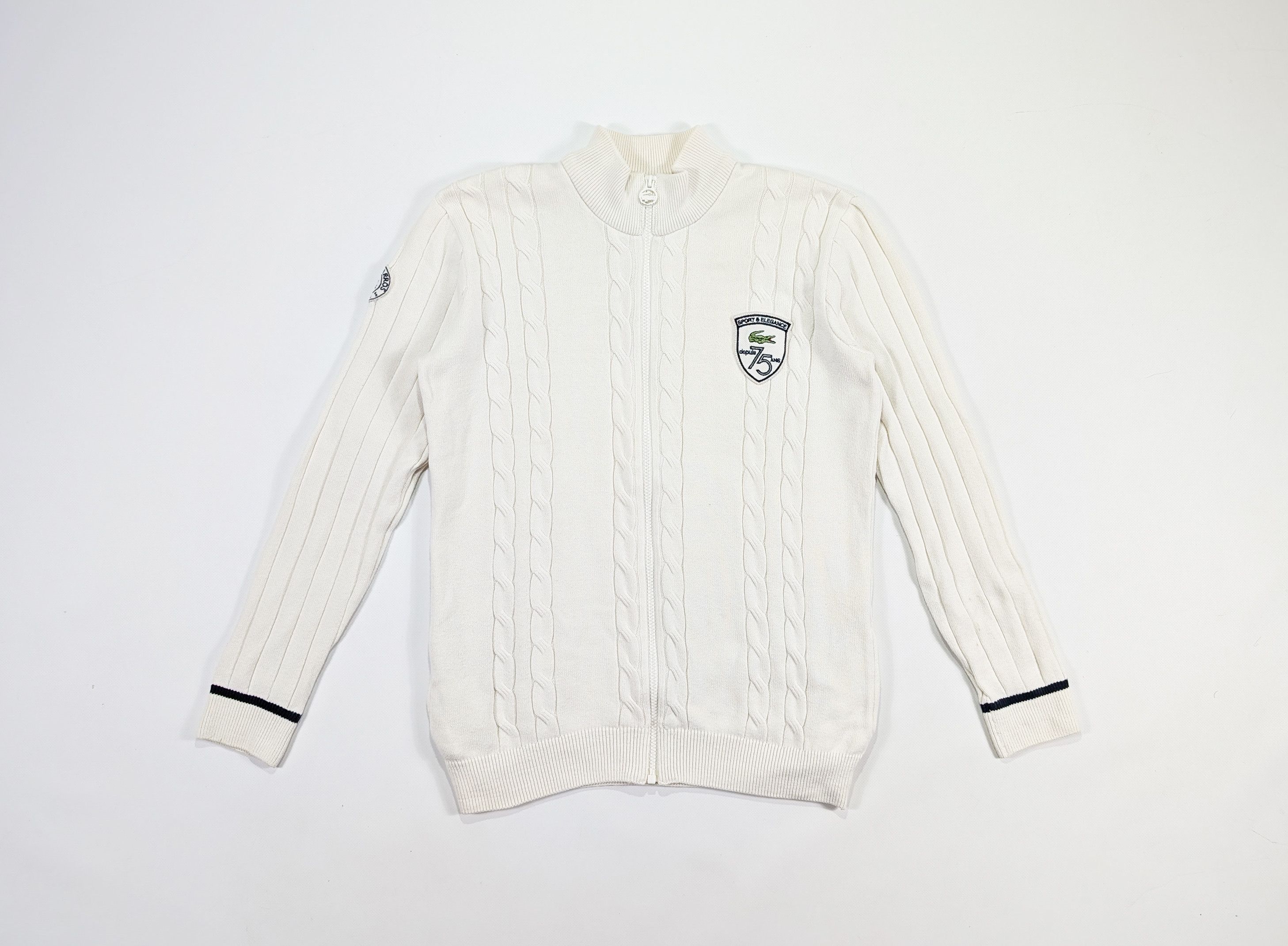 Lacoste Lacoste 75th Anniversary Cable Knit Zip Cotton Sweater Size M / US 6-8 / IT 42-44 - 1 Thumbnail