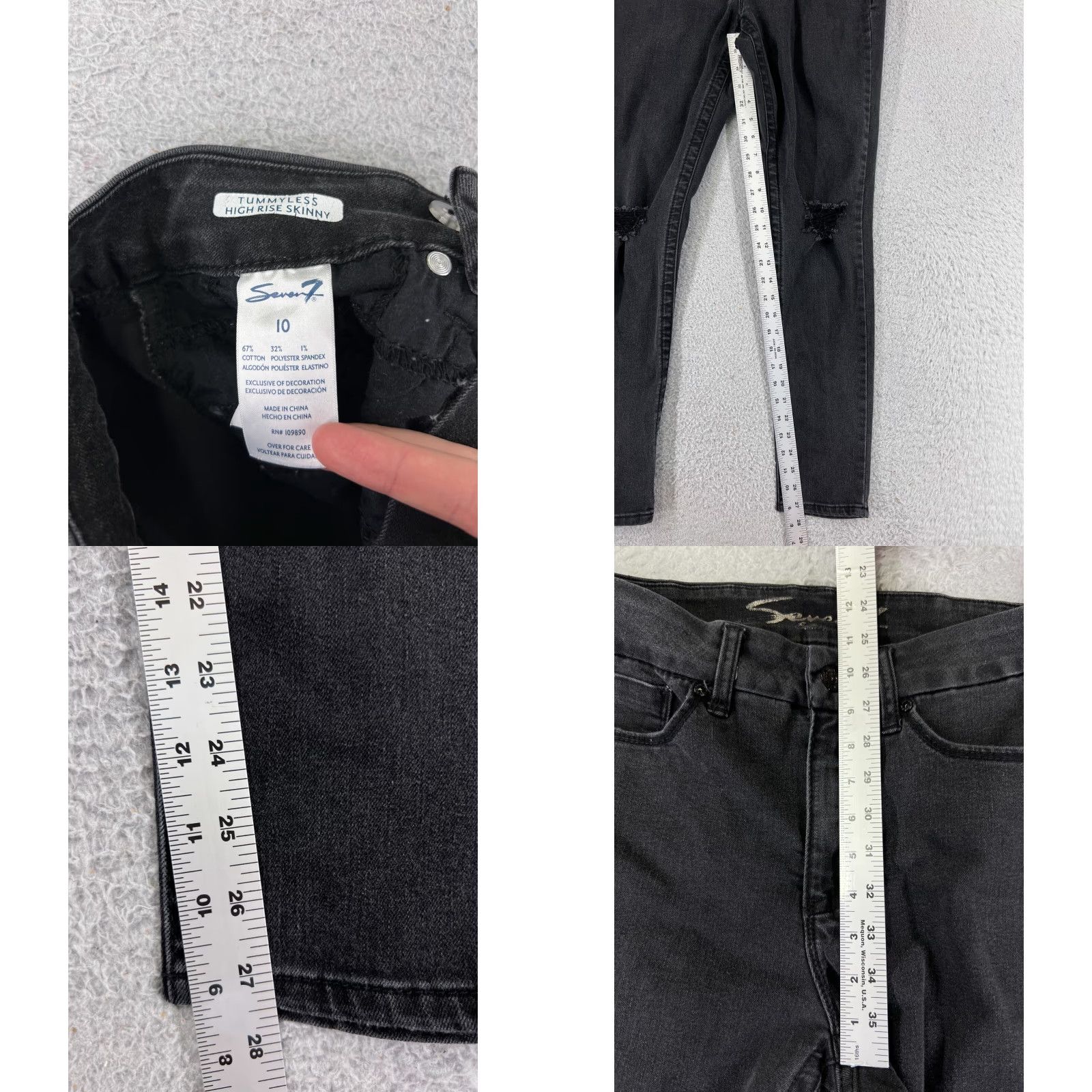 Vintage Seven7 Jeans Women Black Denim 10 High Rise Skinny Tummyless Cotton 28x27 Size 32" / US 10 / IT 46 - 8 Thumbnail