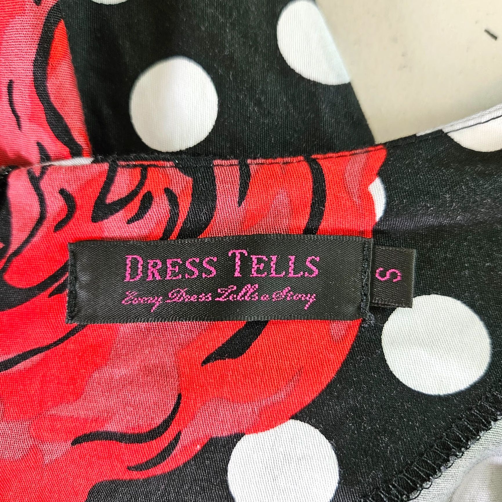 Vintage Dress Tells Womens Dress S Black Red Floral Polka Dot Cotton Short Sleeve Zip Knee Length Fit & Flare Summer Spring Womens Dress Tells Size S / US 4 / IT 40 - 6 Thumbnail